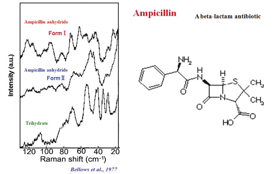 11 / 12 Research papers including low wavenumber measurement- Ampicillin which has several polymorphs- Spectra on the left show crystal lattice vibration of ampicillin