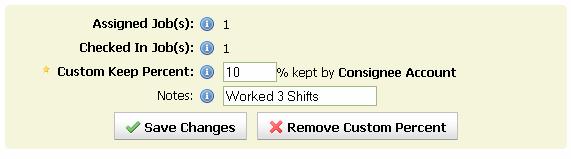 Consignor that does NOT have a Custom Percent Use the form on the Custom Percent tab to specify a custom percentage of sales made by this Consignor that is kept by your organization.