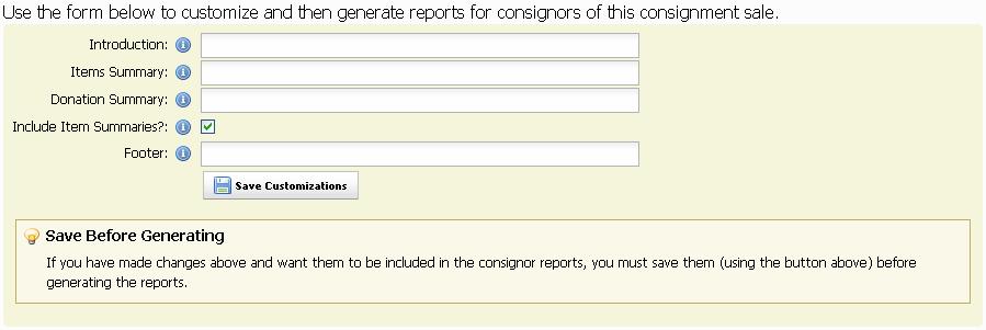 11.3 Customize the Consignor Settlement Reports You will probably want to customize the various options for the consignor settlement reports prior to generating them.