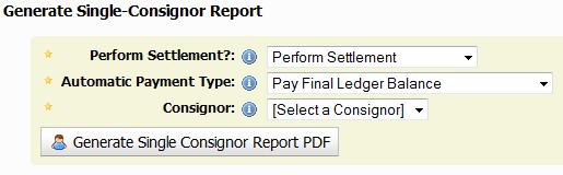 11.5 Generate a Settlement Report for a Specific Consignor You may find that you need to generate, or more likely re-generate, a consignor settlement report for a specific consignor.