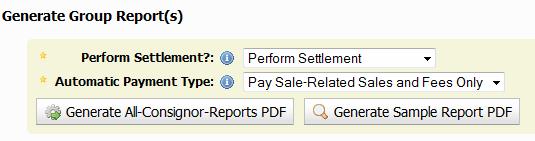 To generate a single consignor s settlement report, select the consignor using the drop-down selector and then select the Generate Single Consignor Report PDF button.