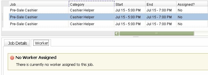 7.7.5 View the Worker for a Job To view details about the assigned worker, if any, for a Sale Job, first select the Job in the Sale Jobs Table, as described in the previous section.