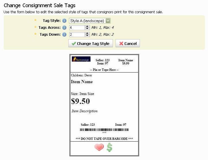 7.8 Select a Tag Style FlashConsign provides several different styles of Tags for you to select for your consignment sale.