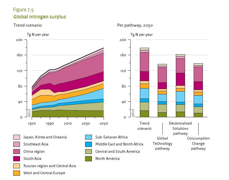 Global nitrogen surplus Our best scenarios keep nitrogen surplus at 2000 level,
