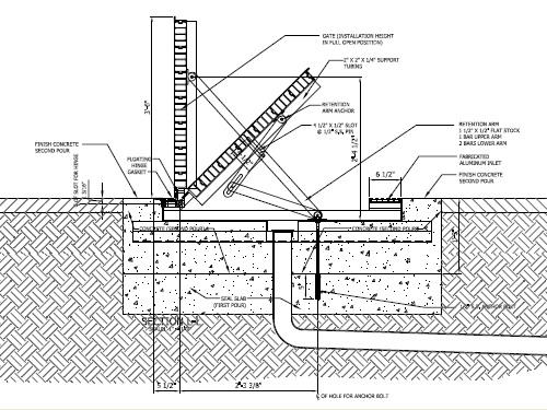 D. Drainage: Connect 4 inch (102mm) diameter drain to the drainage trough centered within the pan in all directions. E. Gate: 1.