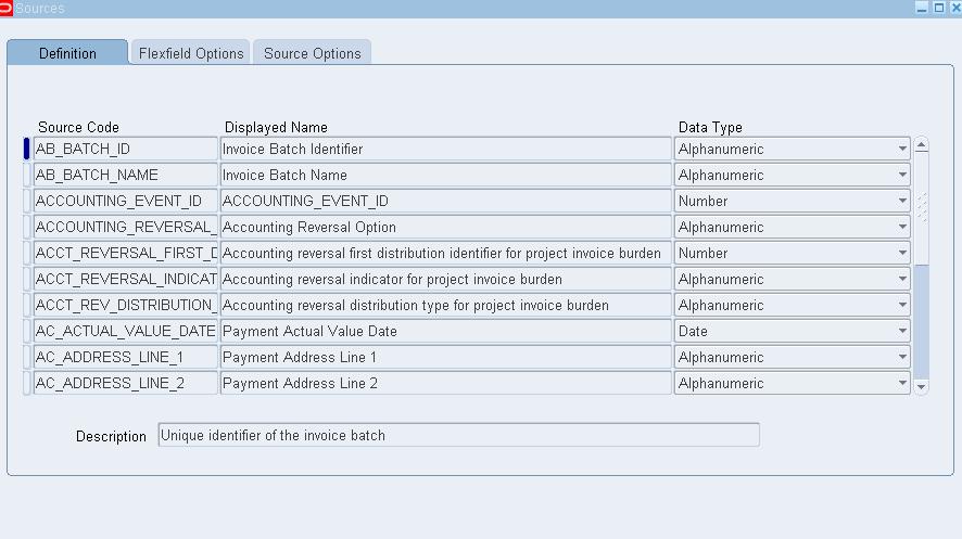 Accounting Attributes Sources are mapped with accounting attributes.