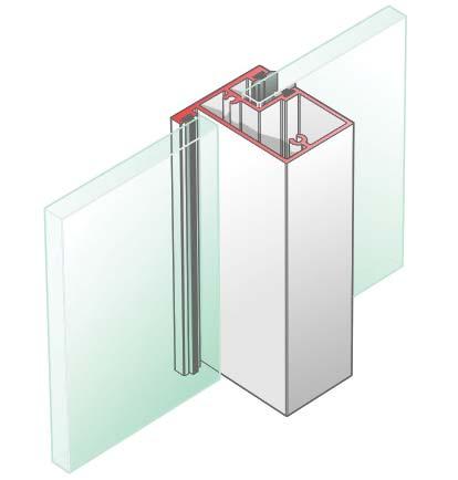3D sectional image of slimline door frame with glass door