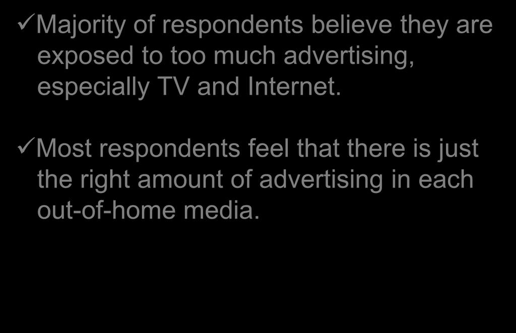 Study Learning Majority of respondents believe they are exposed to too much advertising, especially TV and