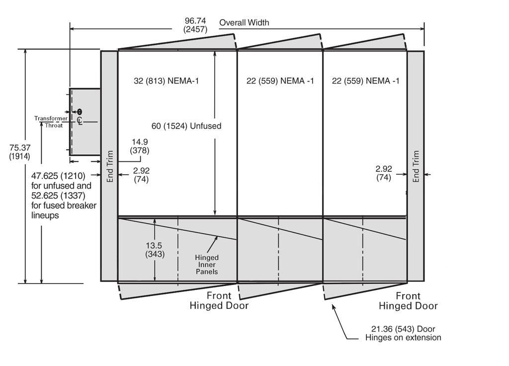 Installation Outdoor non-walk-in floor plan non-walk-in floor plan 3 1 2 1 60" is representative for a 60" deep switchgear internal structure.
