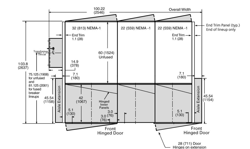Installation Outdoor walk-in floor plan Overall Width 3 2 1 1 60" is representative for a 60" deep switchgear internal structure.