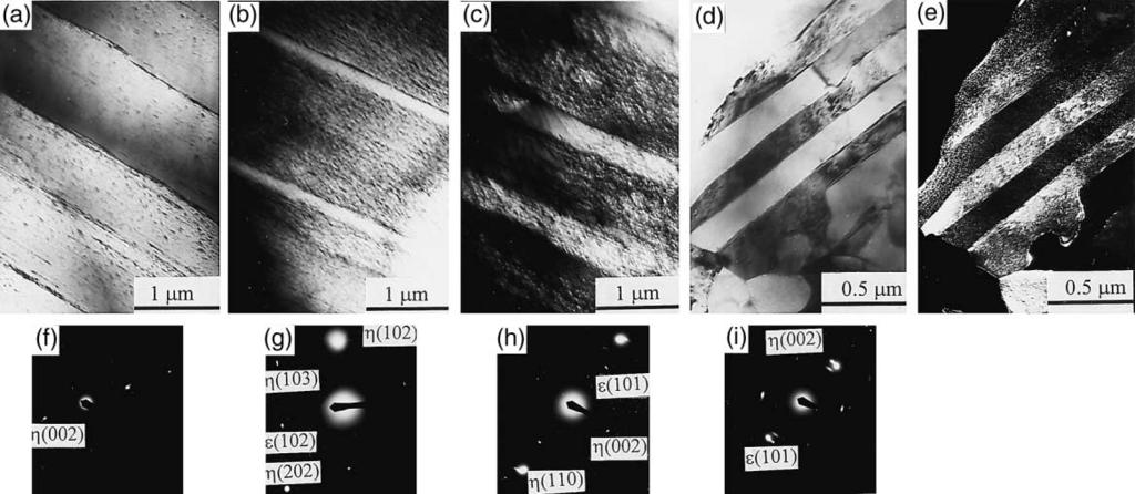 188 W. Xu et al. / Acta Materialia 50 (2002) 183 193 Fig. 6. TEM micrographs of transverse sections. (a) Single-phase plate-like cellular h in Zn 1.8 at% Ag; (b), (c) two-phase platelike h + in Zn 3.