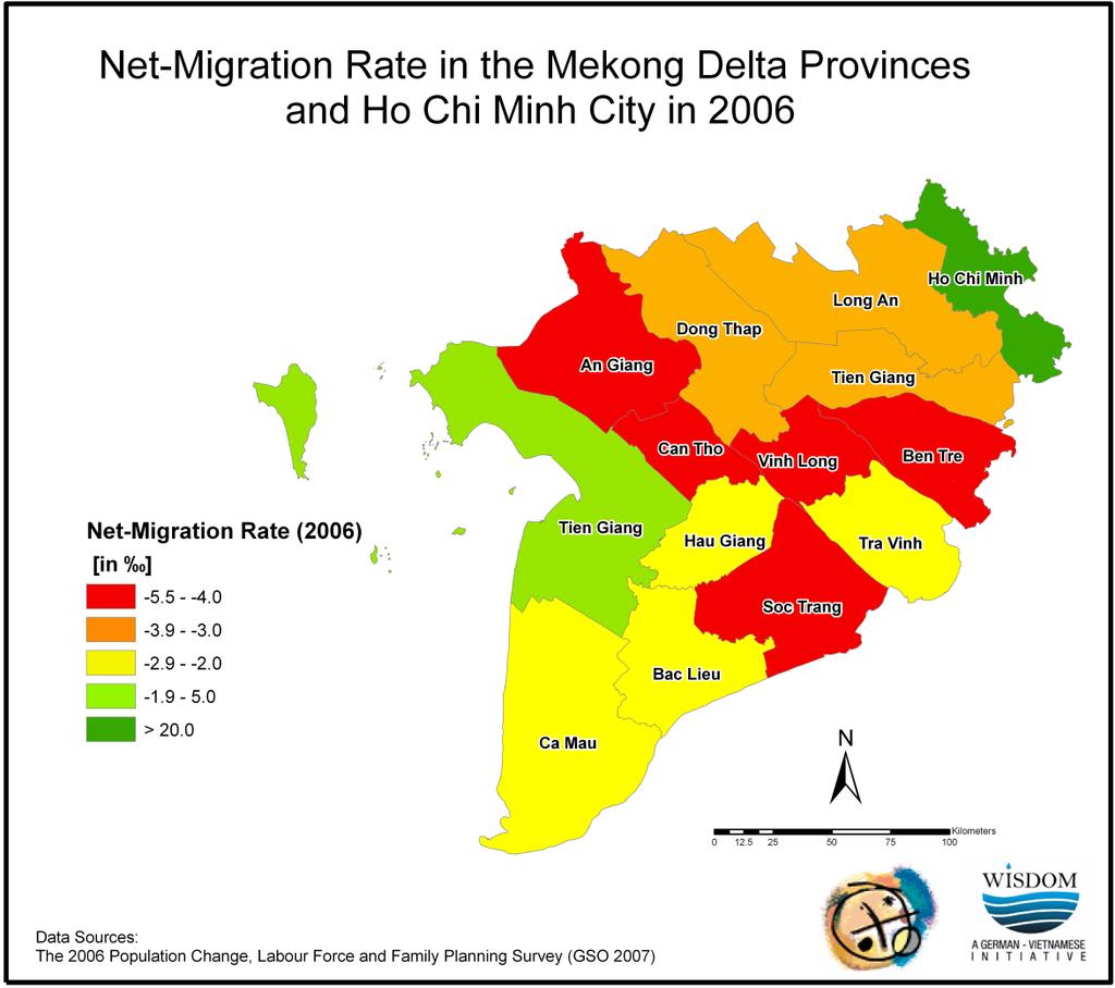 Generally, the mean migration rate in entire Vietnam in 2006 was higher than in 2005. In the Mekong Delta in particular, the net-migration rate increased from -1.8 to -3.