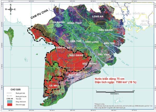 Source: IMHEN 2009 Figure 11- Inundation map of the Mekong Delta in 2100 at 75 cm of sea level rise under B2