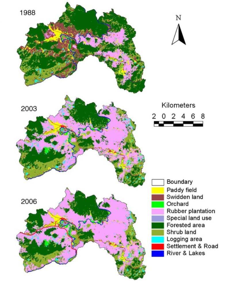 Similar changes in the Xishuangbanna region have been described by Hu et al. (2008) whose study is concerned with the impact of land use/cover changes on ecosystem services in the township Menglun.