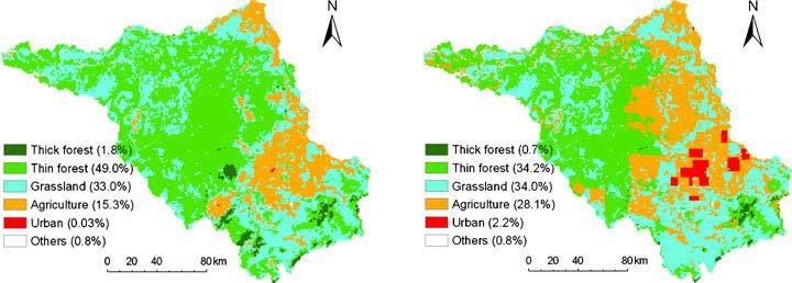 The study of Walsh et al. (2001) assessed the land use/land cover variation in Nang Rong district, northeast Thailand and obtained basically similar results compared with Cassidy et al. (2010).
