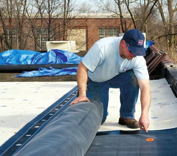 while leaving the field membrane in place. EPDM is well known for its long-term weatherability, so in most cases the field membrane has life remaining.