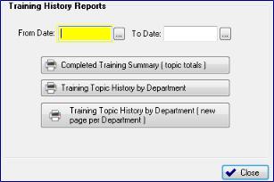 24 Training history reports From menu / Training / Training history reports From