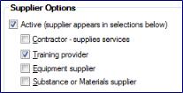 44 Adding training providers From Suppliers / Add or from the Training providers lookup / Add then select the supplier from the list after the supplier has been added.