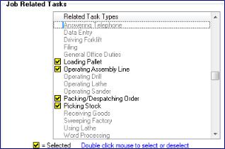 Double click to toggle on/off processes to be associated will all employees with this job type. Selected processes are bold with a tick. Unselected processes are dimmed without a tick.