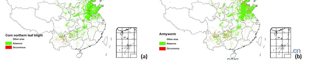 Pests and diseases monitoring Distribution of the rice planthopper (a) and rice sheath blight (b) in China,