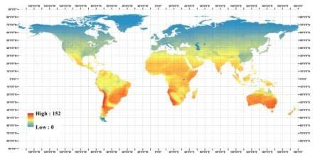 Data used at global scale Photosynthetically active radiation (PAR) (remote sensing data) Spatial resolution: 0.25 ; Air temperature (Interpolated from Ground station data) Spatial resolution: 0.