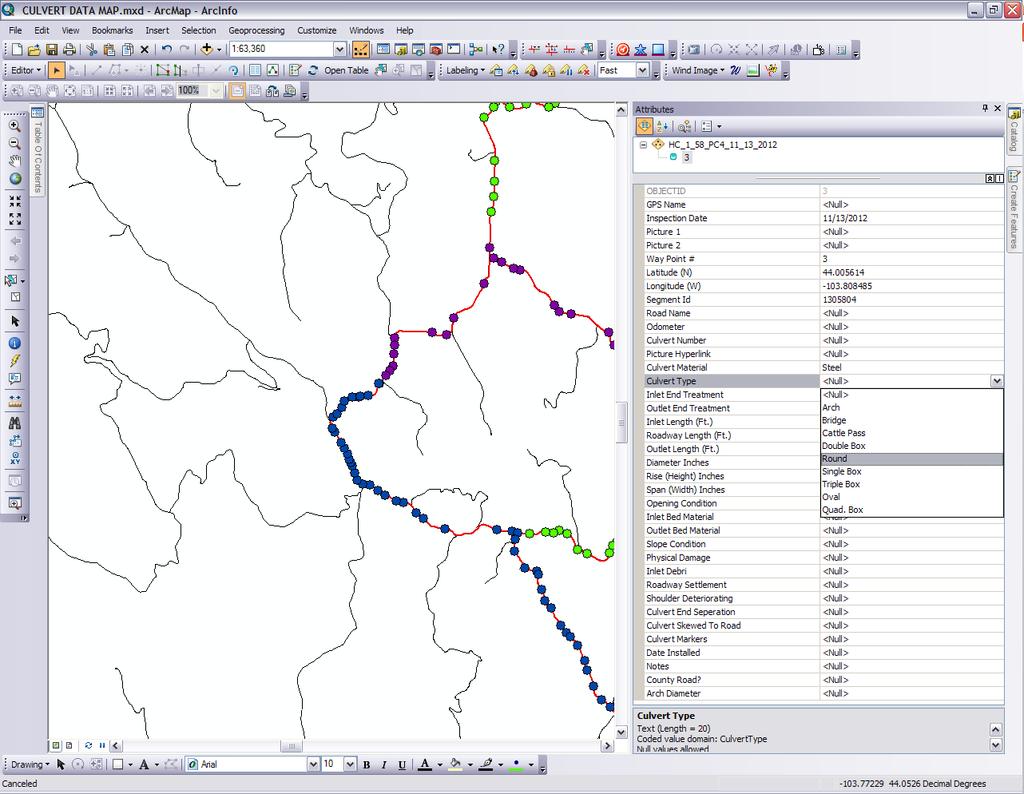 Culvert Data Entry Entering the data into the feature