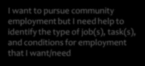 I want to pursue community employment but I need help to identify the type of job(s), task(s), and conditions for employment