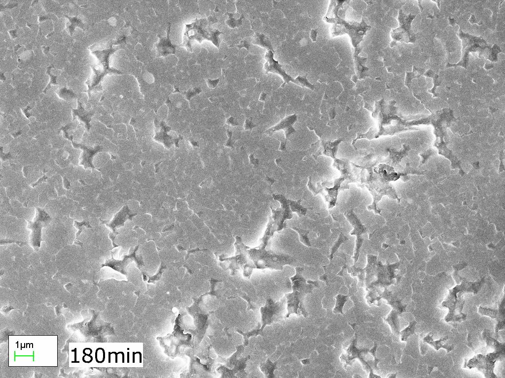 Spalls out and river marks on a Thosiba silicon nitride after 180min.SEM. Fig. 6 shows the spalls out of the silicon nitride seen with an optical microscope.
