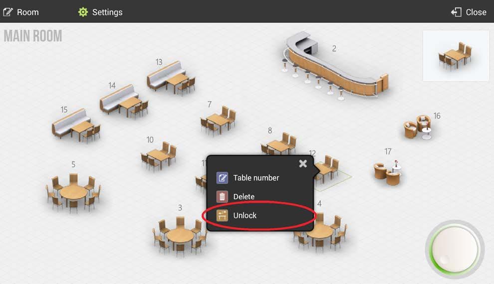 2.8.3 Locked tables Tables might get locked by different users when working in an environment with more than one HioPOS sharing the database and rooms.