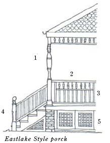 H. Porches with open areas below should be enclosed as was traditional for the type and style of the original porch building material.