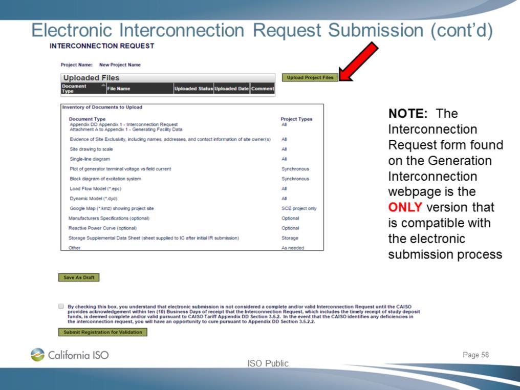 The box contains an inventory of documents and project types that require them to complete your application The Interconnection Request form found on the Generation