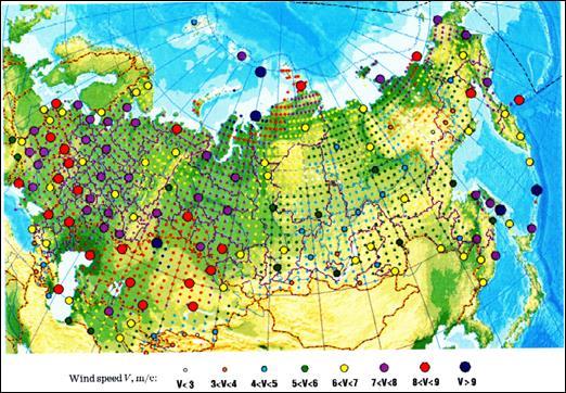 2. Reserve and exploitation of energy resources Siberia and far east area in Russia wind energy The annual average wind speed distribution in Russia Russia's land wind energy resources technical