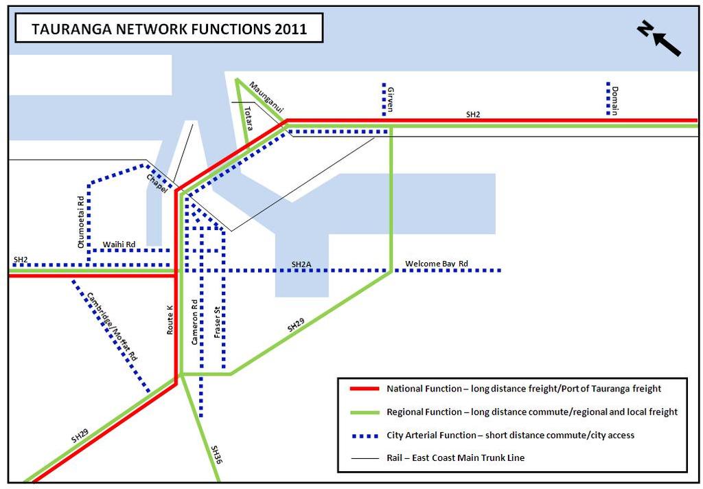Figure 19: Network Functions 2011 and 2041 Further, as the urban growth areas in the south of the city grow, SH29 and SH36 will start to provide more city arterial functions.