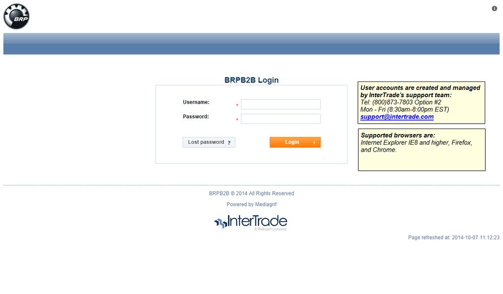 6 Login Page The portal is accessible at https://brpb2b.intertrade.