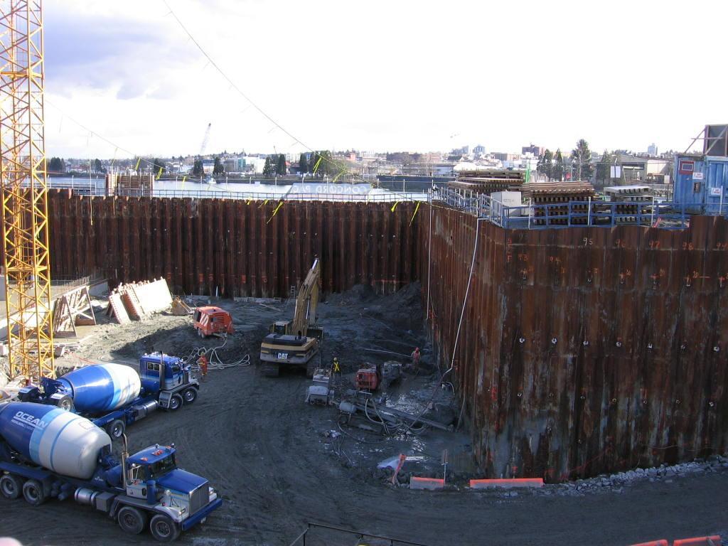 Sheet piles used to retain soil and moisture from False Creek Lengthy process sequenced