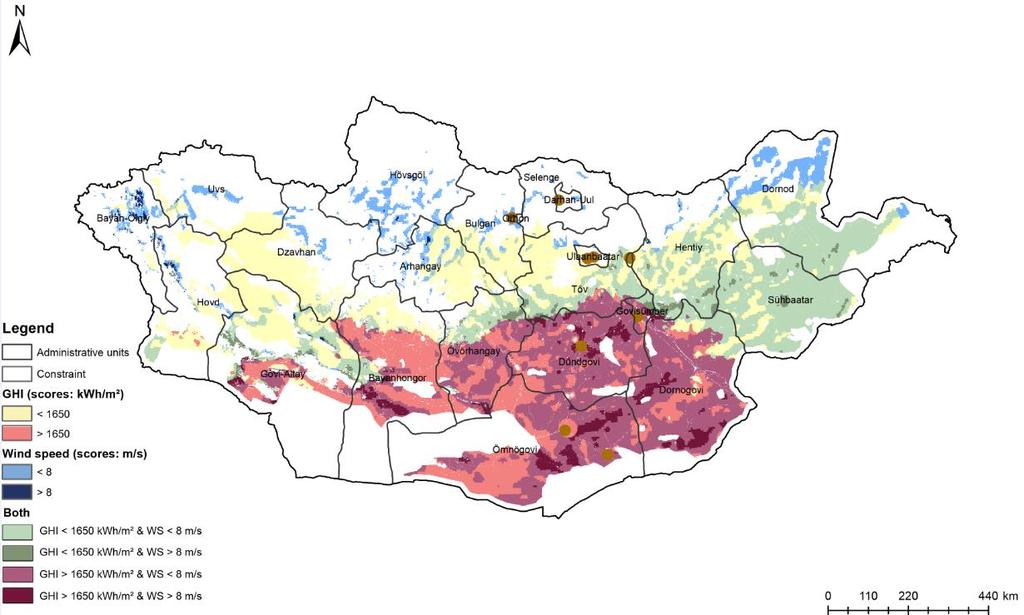 Confirmation of Mongolian Wind and Solar potential Specific GIS model with last updated data and most recent