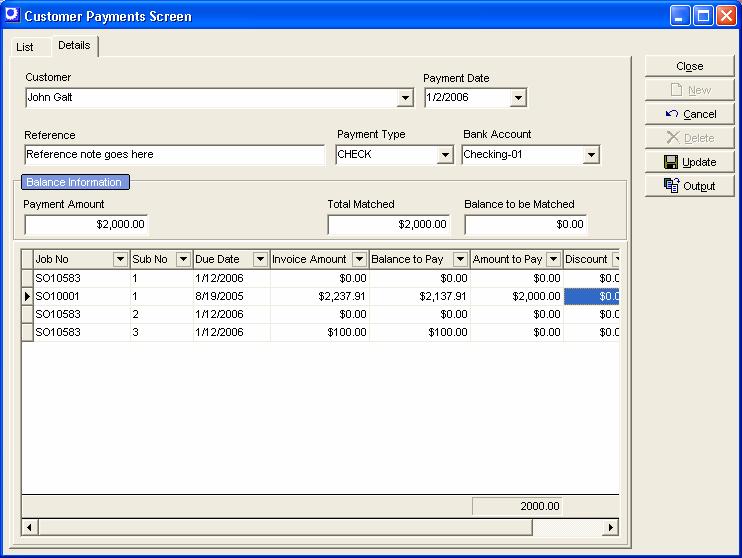 7. Financial Management Customer Payments This screen is used to record customer payments against open invoices.