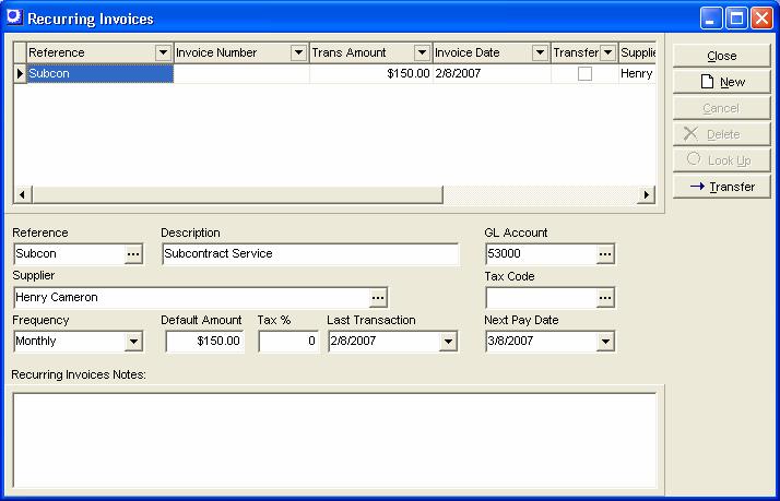 7. Financial Management Recurring Invoices Use this screen to enter and generate supplier invoices that have fixed, recurring amounts, such as rent, loan payments, etc.