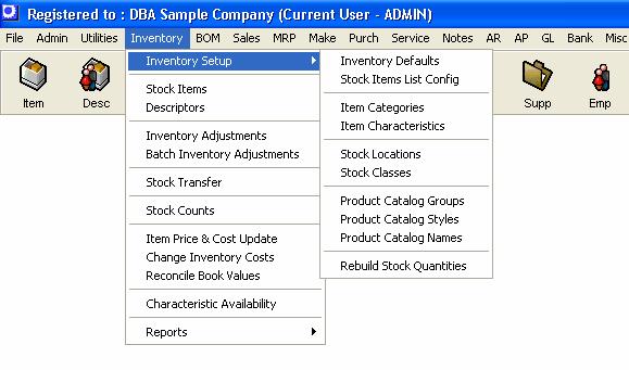 3. Materials Management Inventory The Inventory module is where you set up your stock items and includes the ability to enter inventory adjustments and conduct physical inventories (stock takes).