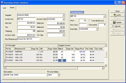 3. Materials Management Supplier Invoice Matching Supplier invoices related to purchase orders are entered in the PO Invoices screen, where supplier invoice header information is entered and invoice