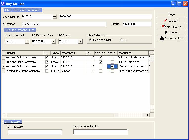 3. Materials Management Buy-for-Job Screen With this screen you can buy all the materials and services needed for any particular job in one transaction.