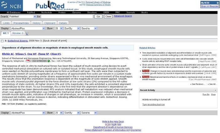 A single Abstract in Pubmed Link to