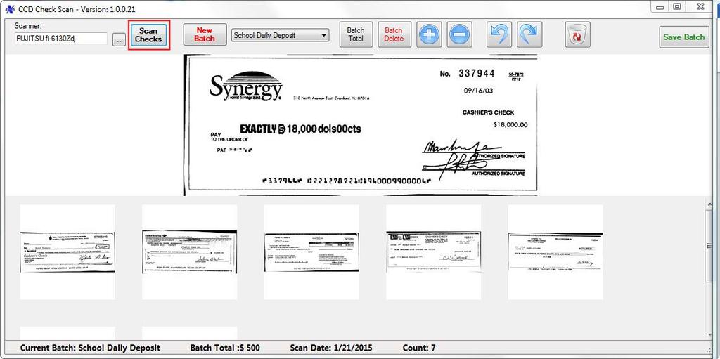 Scan Additional Checks Press to add more checks to the Batch.