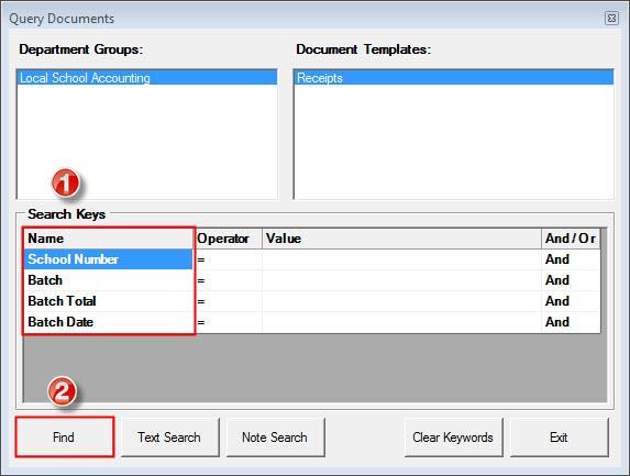 1. Query using Search Keys, such as Batch, Batch Total, and Batch Date to view a