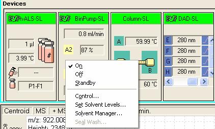 b Right-click an LC module in the Instrument Status pane to change any non- method control parameters, if necessary.