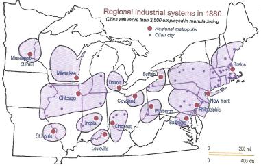 U.S. Industrial Areas - 1880 Growth of the Railroads (1850-1880) Note