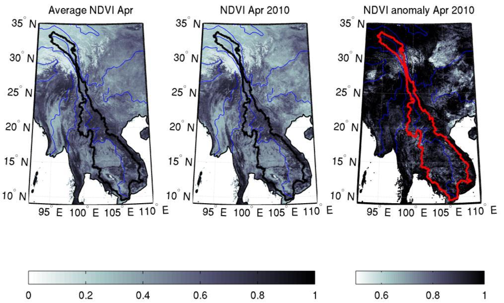the basin. For October this can partly be explained by the fact that there is less than average rainfall in this region. Figure 18: NDVI for April.