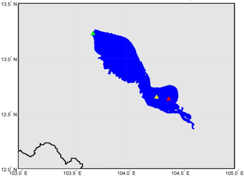 Figure 21: Locations of 3 ENVISAT water level measurements in Lake Tonle Sap (source: European Space Agency (ESA) River & Lake 5 ).