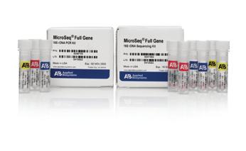 The MicroSeq Full Gene 16S Bacterial Identification Kit includes reagents for identifying bacteria based on the sequence of the entire 16S RNA gene.