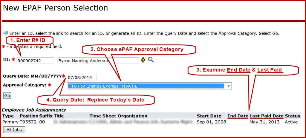 Considerations for Query Date Entry Resources > HR/ePAF Date Glossary & Date Reminders for epaf Groups & Choosing an epaf & Query Date The General Rule of Thumb For an epaf prepared in advance (and